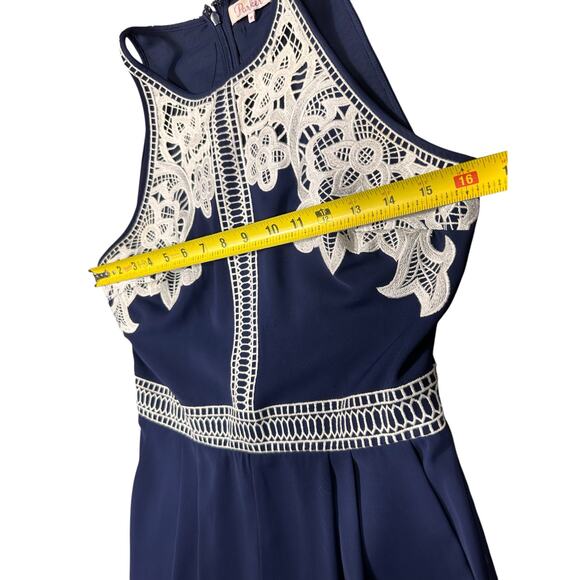 Parker Navy Blue Embroidered Halter Jumpsuit – Size Medium - Picture 5 of 8